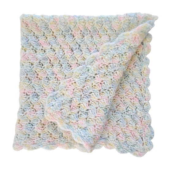 Handmade Other - Handmade Crochet Baby Blanket Pastel Multicolor Soft Knit 30x33" Gift Nursery